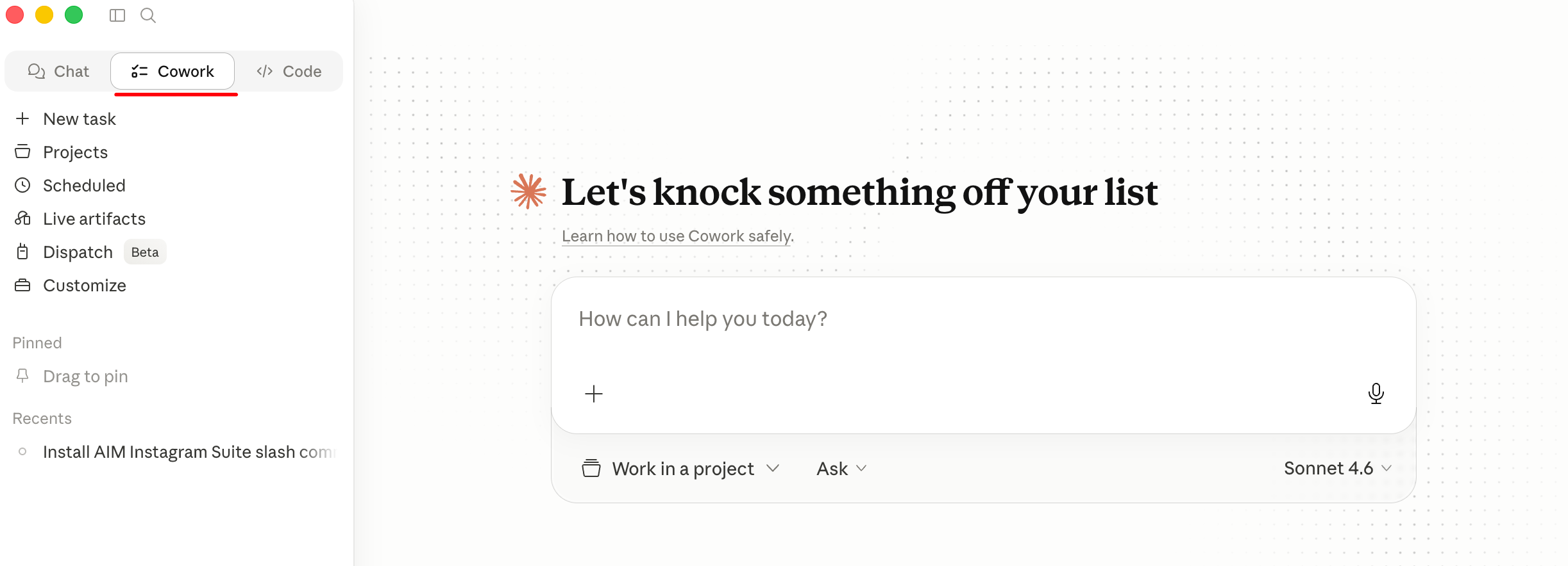 Claude Cowork — интерфейс